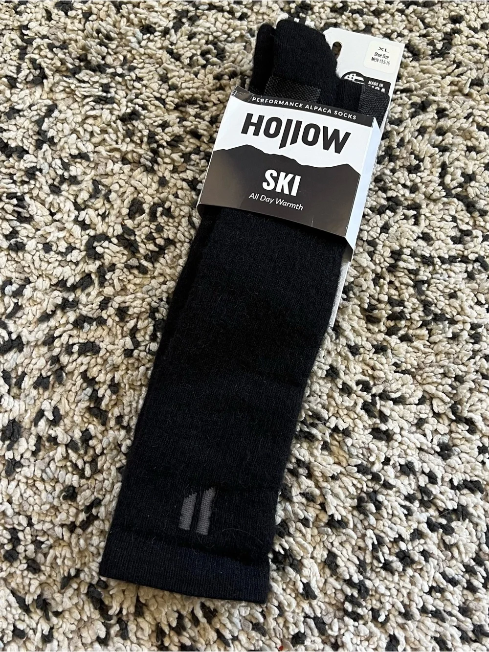 Hollow Alpaca Ski Socks All Day Warmth Black Size XL